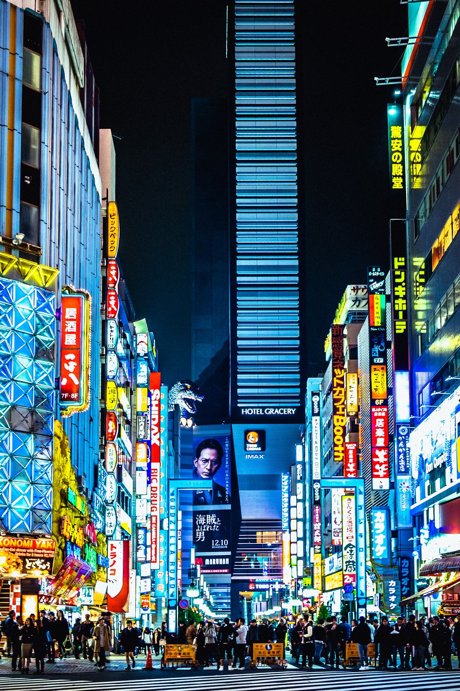 Neon-lit street in Shinjuku at night